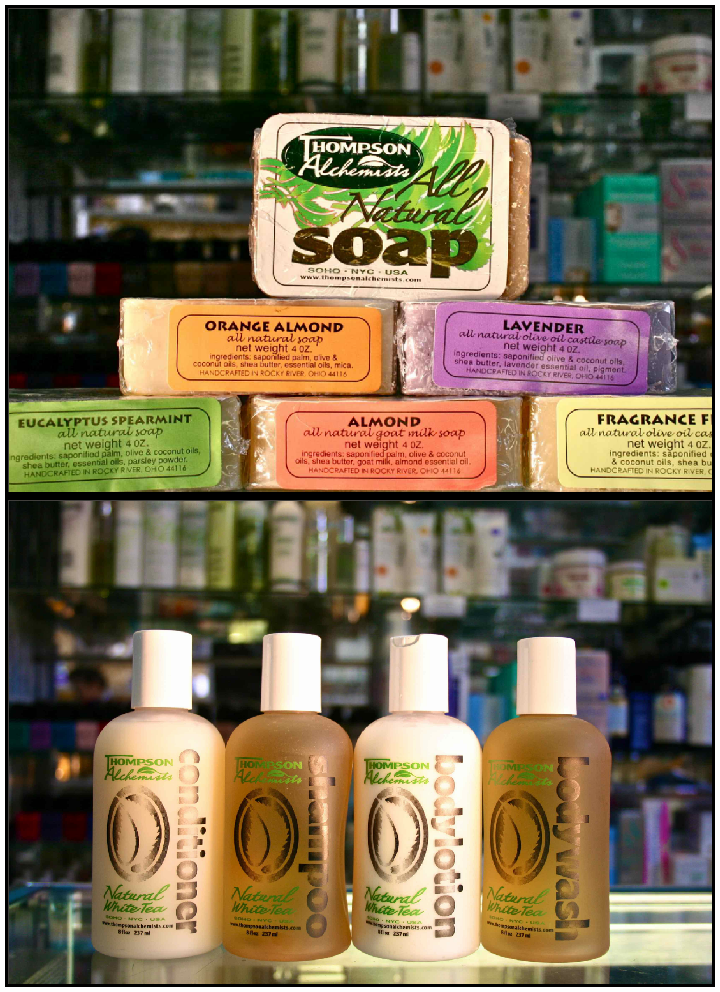 Thompson Alchemists Brand soap shampoo lotion conditioner